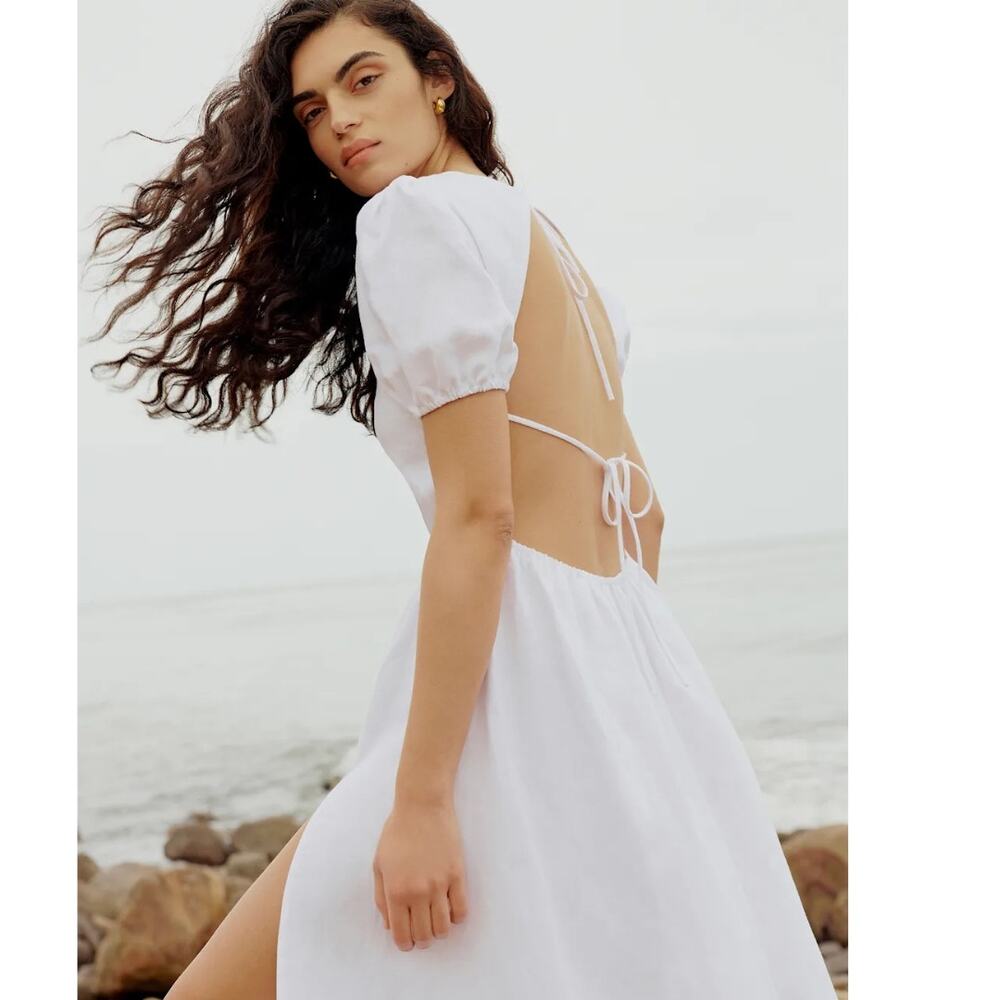 Reformation Anneliese Linen Dress 12 White NEW - Picture 11 of 12